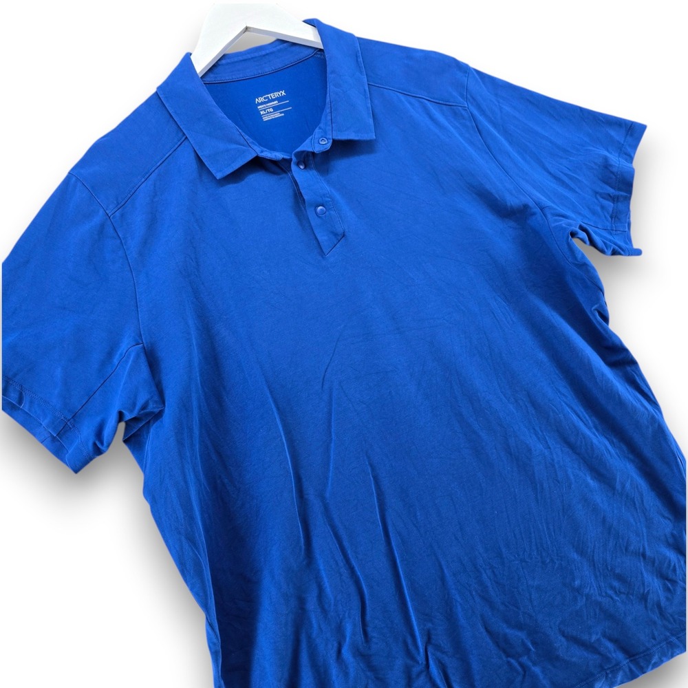 Arcteryx Mens XL Blue Short Sleeve Snap Placket Performance Polo Shirt
